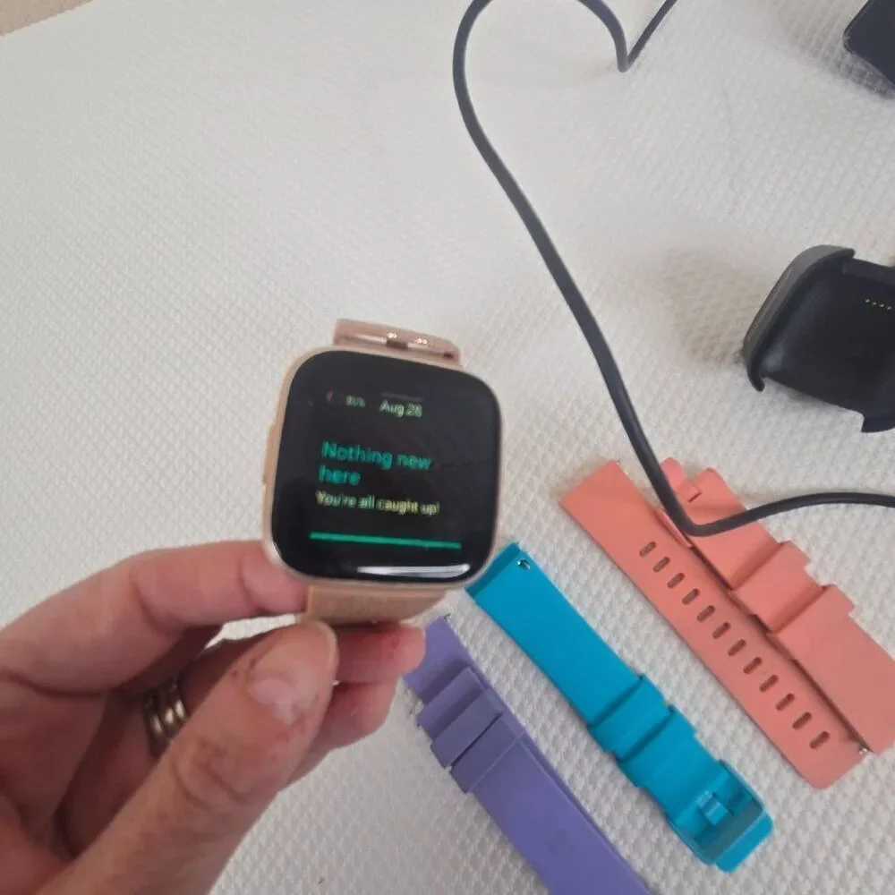 Fitbit Versa 2 Smartwatch Box 3 Extra Bands Pink Blue Purple Peach Works